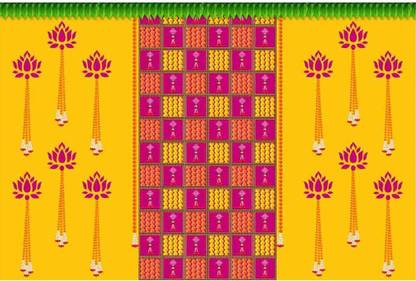 Anu Luxurious Print Backdrop for Puja room size 5ft Hight & 8ft Width Curtain Fabric