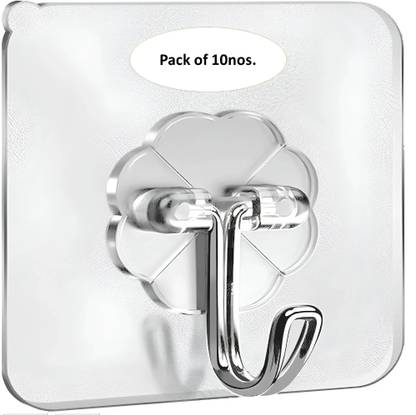 Hirsha 10Nos. Self Adhesive Transparent Waterproof Sticky Hooks for Improvement Utility Curtain Hook