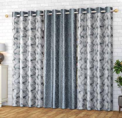 SKJ FURNISHINGS 335 cm (11 ft) Long Door Polyester Room Darkening Curtain (Pack Of 3)
