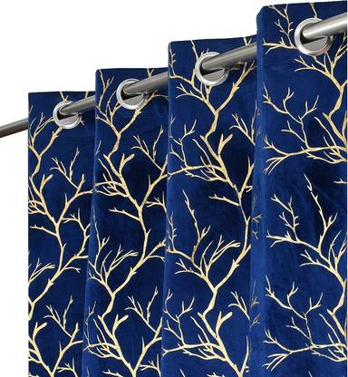 FABREEVA 213.36 cm (7 ft) Velvet Room Darkening Door Curtain (Pack Of 2)