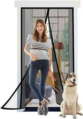 Jivima Polyester Adults Magic Mesh Magnetic Mosquito Screen Door Net Curtain with Magnets Reinforced Polyester Mesh Curtain Back Door Mesh with Full Frame Hook & Loop Mosquito Net