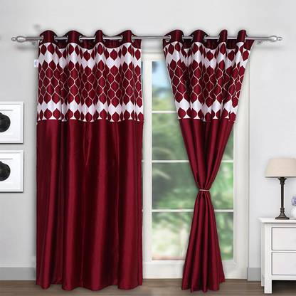 Heart Home 214 cm (7 ft) Silk Semi Transparent Door Curtain (Pack Of 2)