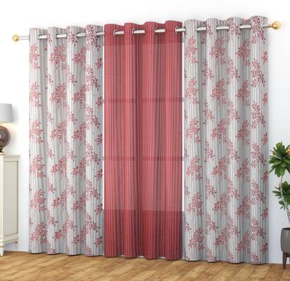 RAJALWAL 274 cm (9 ft) Long Door Tissue Transparent Curtain (Pack Of 3)