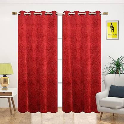 AH ARTSY HOME 275 cm (9 ft) Velvet Blackout Long Door Curtain (Pack Of 2)