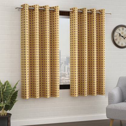 Story@home 152 cm (5 ft) Polyester, Blends Semi Transparent Window Curtain (Pack Of 2)  (Printed, Beige)
