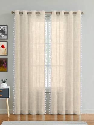 HOMEMONDE 274 cm (9 ft) Long Door Cotton Transparent Curtain (Pack Of 2)