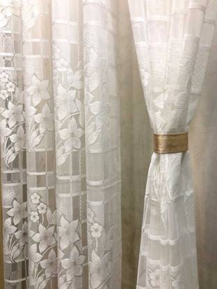 Saanvi Creations 152 cm (5 ft) Net Semi Transparent Window Curtain Single Curtain