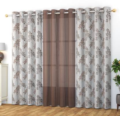 RAJALWAL 274 cm (9 ft) Long Door Tissue Transparent Curtain (Pack Of 3)