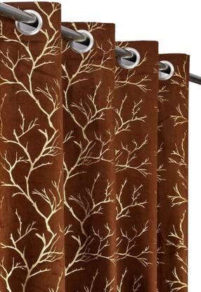 VELOURA 152.4 cm (5 ft) Window Velvet Room Darkening Curtain (Pack Of 2)