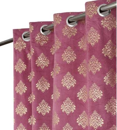 FABREEVA 152.4 cm (5 ft) Velvet Room Darkening Window Curtain (Pack Of 2)