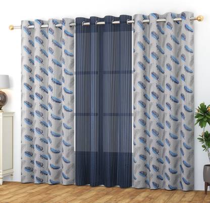 SKJ FURNISHINGS 275 cm (9 ft) Net Transparent Long Door Curtain (Pack Of 3)