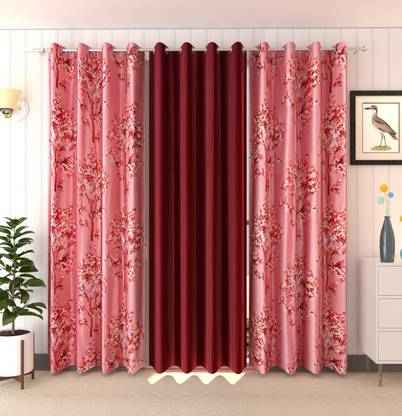 Panipat Textile Hub 153 cm (5 ft) Window Polyester Semi Transparent Curtain (Pack Of 3)