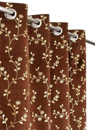 kiara Creations 153 cm (5 ft) Velvet Room Darkening Window Curtain (Pack Of 2)