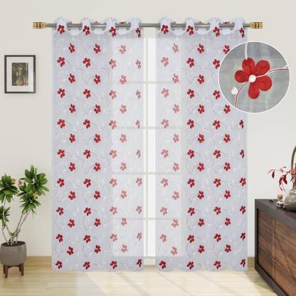 BANAVY 275 cm (9 ft) Long Door Tissue, Net Semi Transparent Curtain (Pack Of 2)