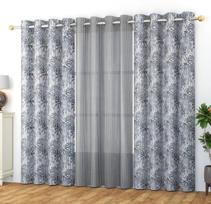 Stackers 213 cm (7 ft) Tissue Transparent Door Curtain (Pack Of 3)