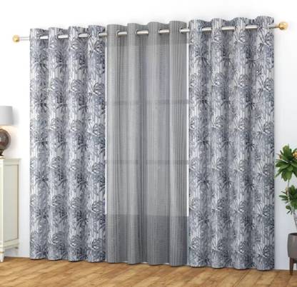 Rhetorical 152 cm (5 ft) Window Tissue Transparent Curtain (Pack Of 3)