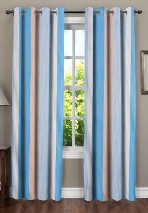 RUSTIC LINEN 274 cm (9 ft) Polycotton Room Darkening Long Door Curtain (Pack Of 2)