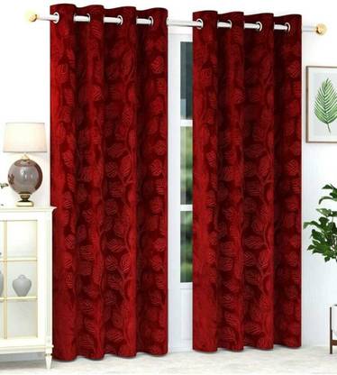 Stackers 213 cm (7 ft) Velvet Room Darkening Door Curtain (Pack Of 2)