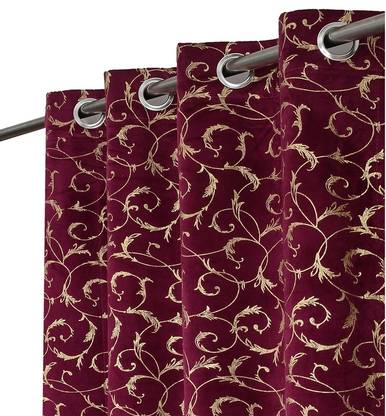 FABREEVA 152.4 cm (5 ft) Velvet Room Darkening Window Curtain (Pack Of 2)