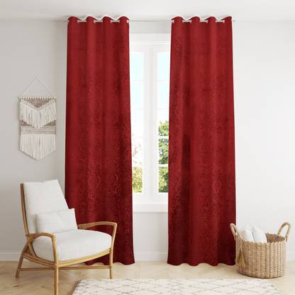 RAJALWAL 153 cm (5 ft) Window Velvet Semi Transparent Curtain (Pack Of 2)