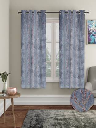 Cortina 150 cm (5 ft) Window Velvet Room Darkening Curtain (Pack Of 2)