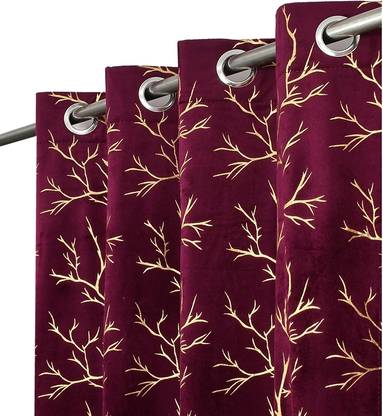FABREEVA 243.84 cm (8 ft) Shower Velvet Room Darkening Curtain (Pack Of 2)
