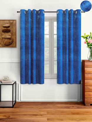 Cortina 150 cm (5 ft) Velvet Room Darkening Window Curtain (Pack Of 2)