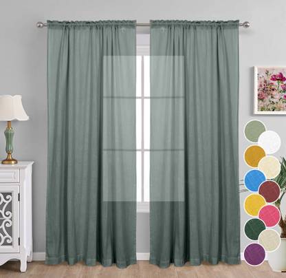 The Linen Company 213.36 cm (7 ft) Door Cotton Transparent Curtain (Pack Of 2)