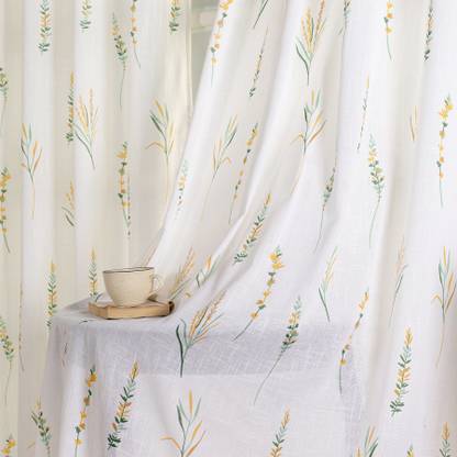 HOMEMONDE 152.4 cm (5 ft) Window Cotton Transparent Curtain (Pack Of 2)