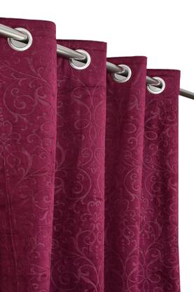 RAJALWAL 214 cm (7 ft) Door Velvet Semi Transparent Curtain (Pack Of 2)