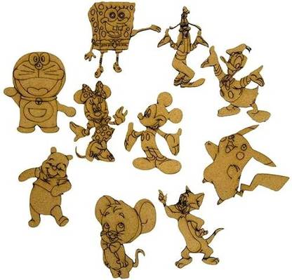 lei diy Pre-Marked MDF 4 Inch Cartoon Character Shapes Cutout Set of 10 for DIY Crafts Wooden Cut-outs