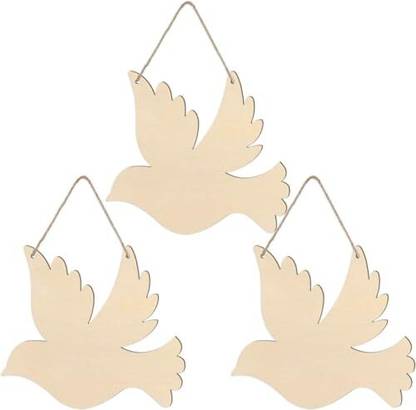 CLITHS 3pcs Bird Wood Signs Blank Wooden Peace Dove Shape Hanging Signs with Ropes Wooden Cut-outs