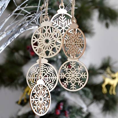 CLITHS Cliths Set of 6 Snowflake Christmas Tree Ornaments Wooden Cut-outs