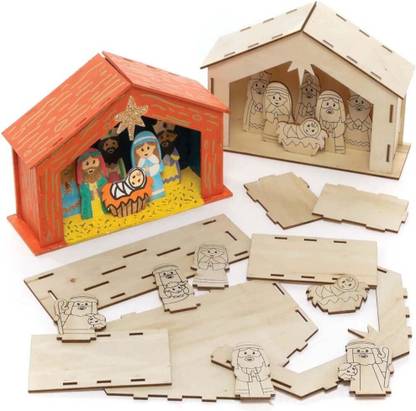 American-Elm ack of 2 Wooden Nativity Stable Kits Wooden Crafts for Children Wooden Cut-outs