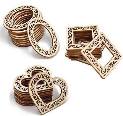 CLITHS Wooden Heart, Oval, Square Shape, 15pcs Wooden Cut-outs