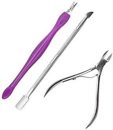 Sweetpea Nail Cuticle Tools Set-Silver Dead Skin Cutter Pusher Fork Manicure Nail (3 Pcs) Single Ended Cuticle Pusher
