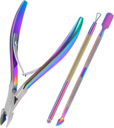 Gleevia Professional Cuticle Trimmer with Cuticle Pusher, 3PC Stainless Steel Pedicure Manicure Tools Dual Ended Cuticle Pusher