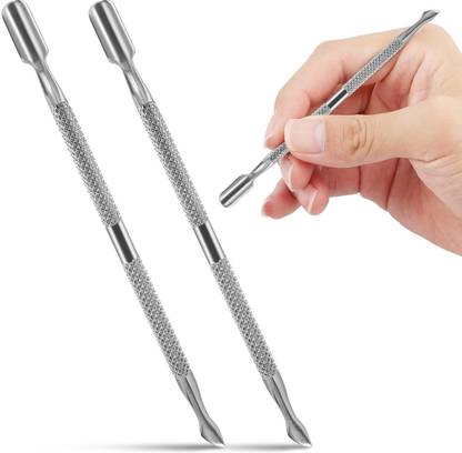 KNAF Stainless Steel Dual Head Cuticle Pusher and Cutter Manicure & Pedicure Tool Dual Ended Cuticle Pusher With Filer