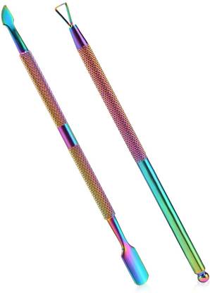 Gleevia Professional 2Pcs Cuticle Pusher & Nipper Nail Polish Remover Stainless Steel Manicure Tool Dual Ended Cuticle Pusher