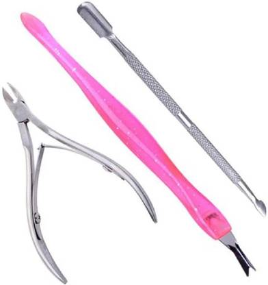 KNAF 3Pcs Nail Cuticle Nipper Spoon Pusher Remover Cutter Clipper Trimmer Nail Art Dual Ended Cuticle Pusher With Filer