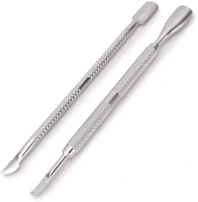 KNAF 2Pcs Nail Art Cuticle Spoon Pusher Stainless Steel Remover Trimmer Manicure Set Dual Ended Cuticle Pusher With Filer