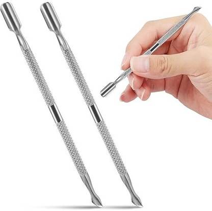 Sweetpea 2pcs Nail Art Tools Steel Cuticle Pusher Double Head Spoon Remover Tools Dual Ended Cuticle Pusher With Filer