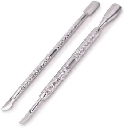 BM RETAIL 2Pcs Set Nail Art Cuticle Spoon Pusher Stainless Steel Remover Manicure Set Dual Ended Cuticle Pusher With Filer