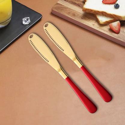 KitchEase Golden Butter Knife Spreader | With Serrated Edge for Butter,Cheese,Jam,Nutella Stainless Steel Butter Spreader, Cheese Knife, Dessert Knife, Table Knife Set