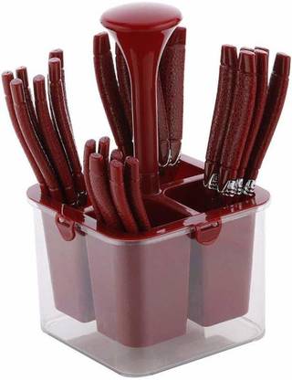Plantex Oppo Cutlery Set with Storage Box/Spoon Set/Spoon Stand for Kitchen and Dining (24 Pieces - Brown) Stainless Steel, Plastic Cutlery Set