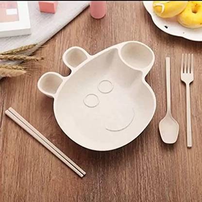 Barbarik Peppa Pig Dinner Set for Kids - Plate, Spoon , Fork & Chopsticks Bamboo Cutlery Set