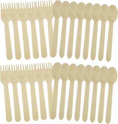 DEERA Wooden Cutlery Set – Eco Friendly, Biodegradable, Compostable Cutlery 2 Pcs set Disposable Wooden Cutlery Set