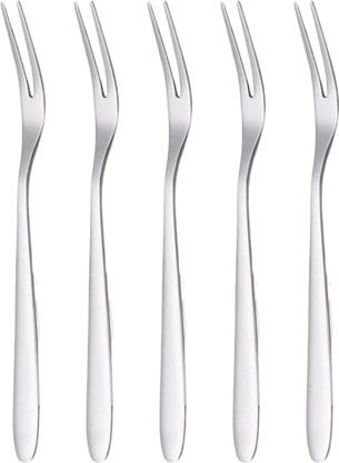 KitchEase 5 Pcs Luxury Silver Cutlery Set Dinner Table Fruit Fork|Home,Restaurant,Gifting Stainless Steel Fruit Fork, Dessert Fork Set