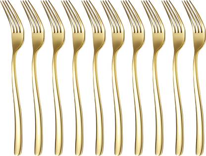KitchEase 10 Piece Luxury Golden Cutlery Set Dinner Table Fork | Home, Restaurant, Gifting Stainless Steel Dinner Fork Set
