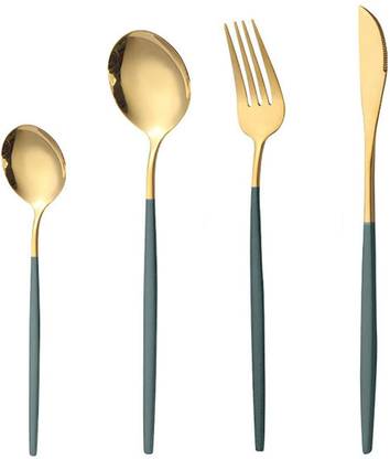 pepplo 18/10 Stainless Steel Tableware Sets,Gold Flatware Set (Green,Set of 4) Stainless Steel Cutlery Set